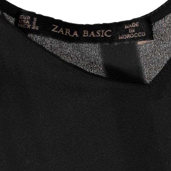 Zara Women's Blouse Black V-Neck Back Straps Long Sleeve Chiffon Shirt Top Small - Picture 3 of 9